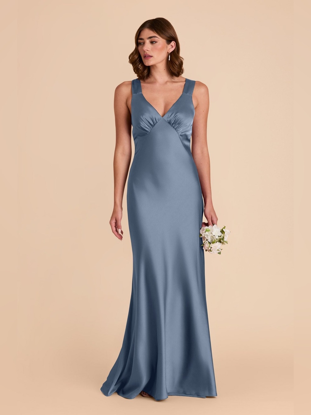 Birdy Grey Veronica Matte Satin Maxi Dress Dusty Blue NWT XS Bridesmaid
